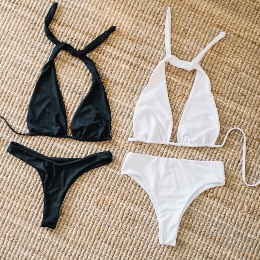 Moonstone halter bikini top in white